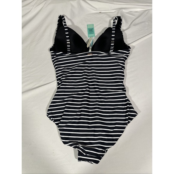 NWT $120 Sea Level [ 12 US ] Stripe Cross Front One-Piece Swimsuit in Black 7017 - Picture 7 of 11